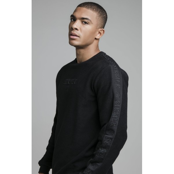 SikSilk L/S Loop Back Embroidered Sweater - Black